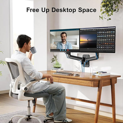 HUANUO Dual Monitor Wall Mount for 17-32 Inch Computer Screen Mount (4.4-17.6lbs Per Arm) - VESA 75x75/100x100 Height Adjustable Stand for Dual Monitors - Home Office Desk Setup