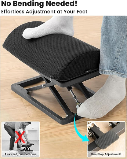 Truly Infinite Height Adjustable Footrest｜No Bending Needed—Foot Step-to-Adjust｜2.7"-13.1" Height｜Washable｜Foot Rest Stool for Under Desk at Work, Office/Home/Gaming/Study Desk Essentials