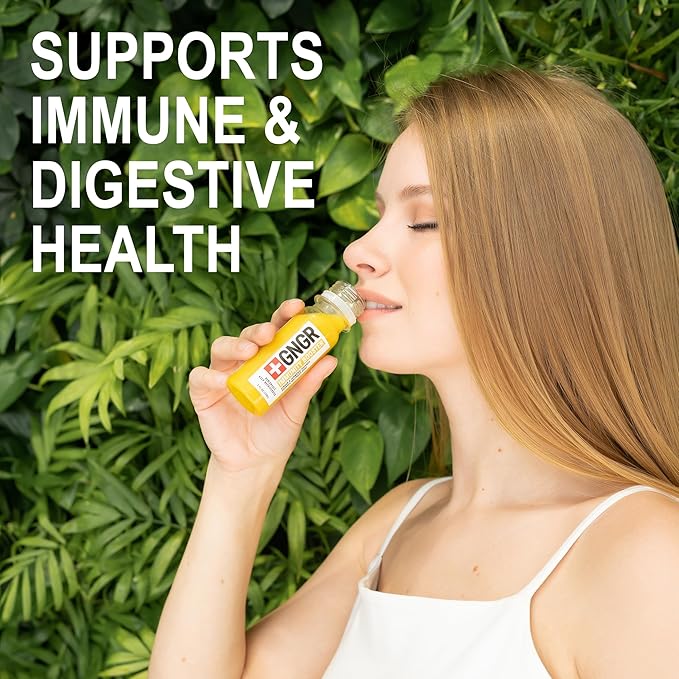 +GNGR Digestive Aid Organic Ginger Shots with Probiotics, Gut Health, Colon Cleanse, Bloating Relief, Gut Detox, Immunity Shots with Ginger Juice, Turmeric, Black Pepper. 2 fl oz (Pack of 12)