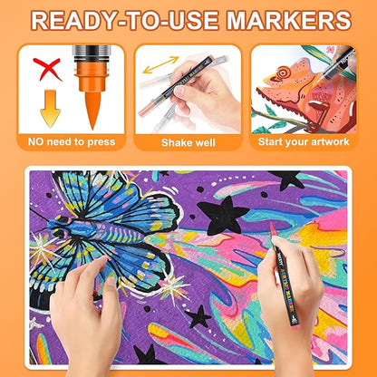 NICETY 180 Acrylic Paint Markers, Acrylic Paint Pens Brush Tip for Rock Painting, Wood, Glass, Stone, Canvas, Ceramic, Fabric - Acrylic Markers DIY Craft & Art Supplies for Adults, Artists