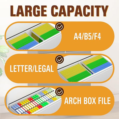5-Drawer Lateral File Cabinet with Lock, Black Metal Filing Cabinet for Office or Home – Secure Storage for Letter/Legal/A4/F4 Documents, Easy to Assemble Locking File Organizer (White, 5 Drawer-64"H)
