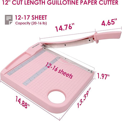 Paper Cutter,Paper Trimmer12" Cutting Length Heavy Duty Guillotine Paper Slicer with Safety Guard and Blade Lock,12 Sheets Capacity,Ideal for Offices,Homes,Printing Shops,Photo Studios (13079PINK)