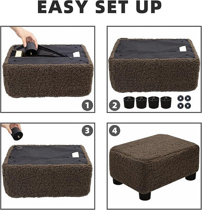 CAROLMADE Small Foot Stool Ottoman Footstool with Legs Under Desk Footrest for Living Room Bedroom and Office, Soft Brown