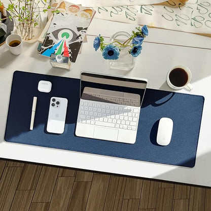 Waterproof Large Gaming Mouse Pad with Durable Stitched Edges, Non-Slip Rubber Base, Grainy Jacquard Mouse Mat Desk Pad for Home Office Gaming, 31.5''x11.8''x0.12'', Matte Navy Blue