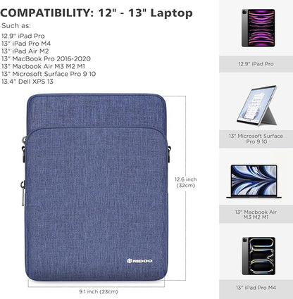 NIDOO 13 inch Laptop Sleeve Case Protective for 12.9" 13" iPad Pro Air /13" MacBook Pro Air M3 M2 / Microsoft Surface Pro 10 9 8/13.3" Galaxy Pro 360/13.4" Dell XPS 13/ HP EliteBook Computer
