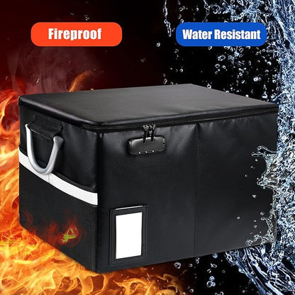 Fireproof Document Box With 5 Pack Hanging File Folders(Letter Size), File Cabinet Organizer Box Storage Filing Cabinet Box with Lock, Portable Important Document Organizer With Handle(5 Folders)