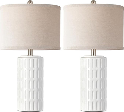 PARTPHONER 23" Farmhouse Modern Ceramic Table Lamp Set of 2 - White Bedside Lamps for Bedroom & Living Room, Nightstand, Desk, End Table