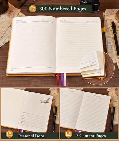Vintage Leather Journal with 300 Numbered Pages,A4 Lined Journal for Men Women,Daily Journals for Writing,College Ruled Notebook for Work,School,Note taking,Travel Diary,Large (8.5" X 11.3")