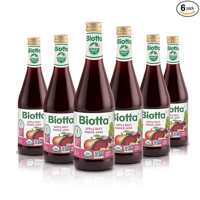 Biotta Organic Apple Beet Ginger Juice - Superfood Blend with Organic Beetroot Juice, Apple, and Ginger Root (16.9 Fl Oz, Pk of 6)