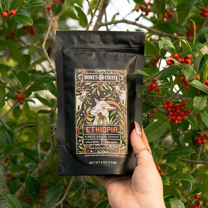 Bones Coffee Company NEW World Tour Sample Pack Box Set with Specialty Coffee Mug, 5 Assorted Single-Origin Low Acid Medium Roast Arabica Beans Flavored Coffee Gifts, 4 oz Pack of 5 Whole Bean