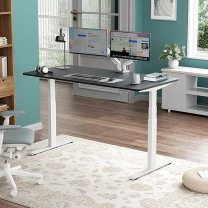 Pro 3 Stages Dual Motor 59 x 30 in Electric Standing Desk with One Piece Desktop, Adjustable Height, Sit to Stand Up Desk for Home Office, Work Study, White Frame & Black Desktop (2 Packages)