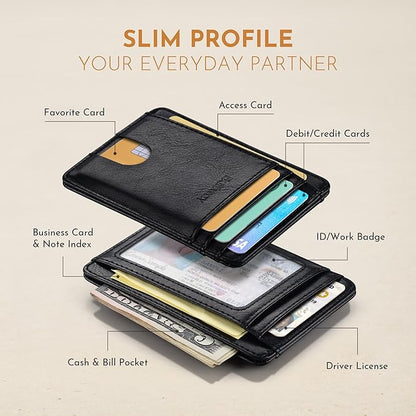 Buffway Slim Minimalist Front Pocket RFID Blocking Leather Wallets for Men and Women - Slate Black | Slim, Minimalist, Front Pocket, RFID Blocking