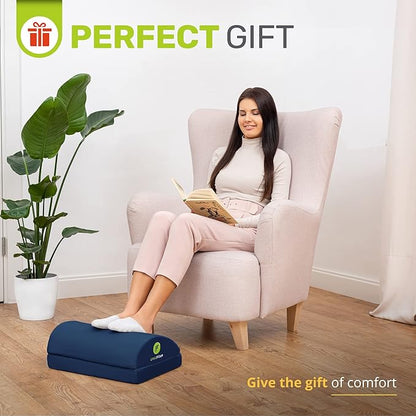ErgoFoam Foot Rest - Chiropractor-Endorsed Orthopedic Teardrop Design 2in1 Adjustable Premium Under Desk Footrest for Lumbar, Back, Knee Pain (Navy Blue)