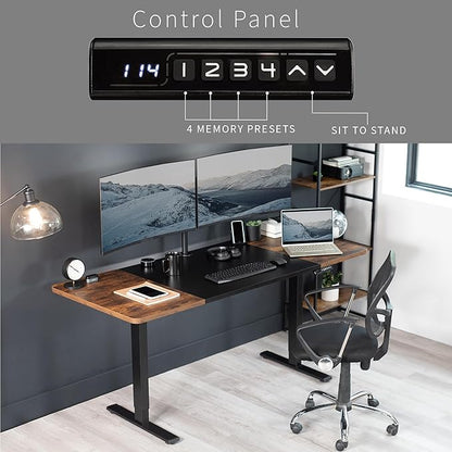 VIVO Electric 71 x 30 in Rustic Standing Desk, Memory Height Adjustment, 1B Series, Black and Vintage Brown Top, Black Frame, DESK-KIT-1B7BN