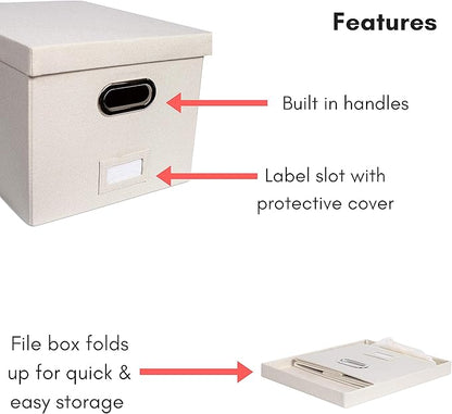 Internet's Best Collapsible File Storage Organizer Box with Lid - Decorative Linen Hanging Filing & Storage Office Box - Letter/Legal - Strong Durable - Toys Blankets Binders - Cream - 1 Pack