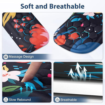 EYROZILL 3 in 1 Ergonomic Mouse Pad and Keyboard Wrist Rest, Cute Mouse Pad with Wrist Support Massage Design, Non-Slip Wrist Pad for Mouse, Desk Mouse Set(Flower)