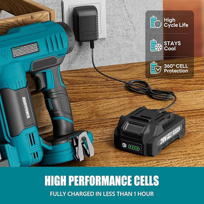 ALLOYPOWER 2 in 1 Cordless Brad Nailer/Electric Stapler with 2.0Ah Battery and Charger,1000pcs Nails and 500pcs Staples Included for Home Improvement & Woodworking