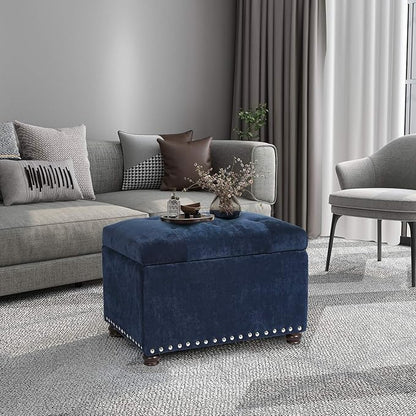 Adeco High End Classy Tufted Accents Rectangular Storage Bench Ottoman Footstool, Blue 24" * 17.5" * 17.7"