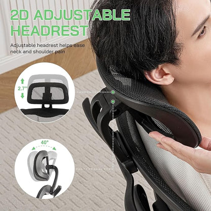 Mesh Ergonomic Office Chair with Footrest,High Back Mesh Gaming Chair with Lumbar Support,Adjustable Headrest and Armrests for Home Office Desk Chair