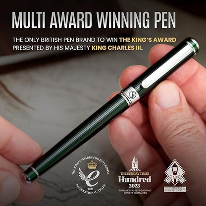 Scriveiner British Racing Green Rollerball - Stunning Luxury Pen With Chrome Finish, Schmidt Ink Refill, Best Roller Ball Pen Gift Set for Men & Women, Professional, Executive Office, Nice Pens