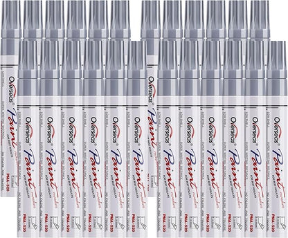 Overseas Silver Paint Pens Permanent Markers 24 Pcs, Oil Based Paint Markers Set, Quick Drying, Waterproof, Medium Tip Marker Pens for Metal, Rock, Wood, Plastic, Canvas, Glass, Stone, Rubber, Paper