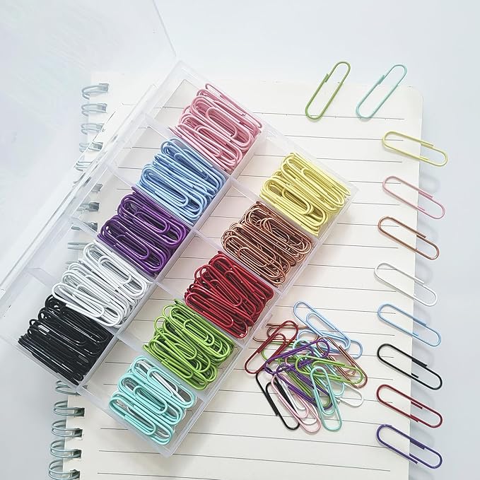 Colored Small Paper Clips Set Including 400 Pcs 28mm/1.1 inch Paperclips for Home, School and Office Use