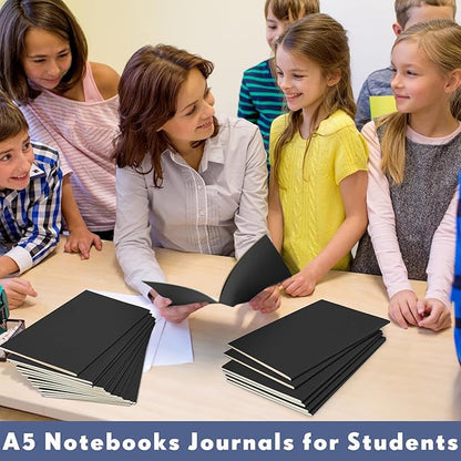 Mimorou 100 Pcs Kraft Notebook Journals 5.5 Inch x 8.3 Inch A5 Softcover Notebooks Bulk for Writing Sketch Office Notepad with 60 Pages 30 Sheets (Black,Dot)