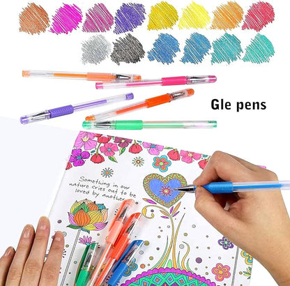 200 Pack Gel Pen Set 100 Colored Gel Pen with 100 Refills,Glitter Gel pens 40% More Ink with Canvas Bag for Kids Coloring Books Drawing Crafts Scrapbooks Journaling Planner