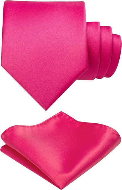 RBOCOTT Solid Color Tie and Pocket Square Hankerchief with Lapel Pin Set for Men