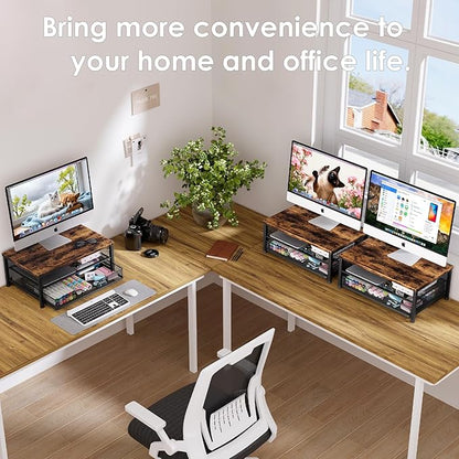 OPNICE Computer Monitor Stand Riser, Desk Organizers and Accessories with Drawer, Laptop Stand, Office Desk Accessories & Workspace Desktop Organizers Storage for Office Supplies(Brown)