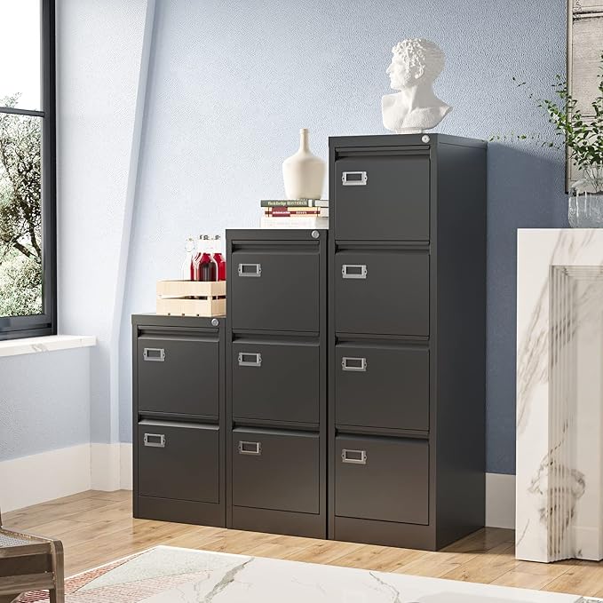 4 Drawer File Cabinet, Filing Cabinets for Home Office, Metal Vertical File Storage Cabinet with Lock, Locking File Cabinet for A4 Legal/Letter, 15" W x 17.7" D x 50.1" H, Assembly Required