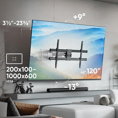 ONKRON Full Motion TV Wall Mount for 42-120 Inch Screen up to 220 lbs, Large Heavy Duty TV Mount Extending, VESA 200x100-1000x600, Tilt and Swivel Television Mount Bracket, Black-White