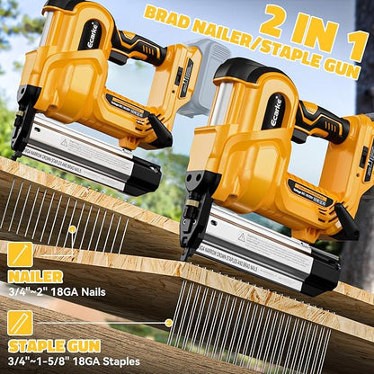 Cordless 2" Brad Nailer Compatible with DeWalt 20V Battery(No Battery), Ecarke 2 in 1 Electric Nail Gun Staple Gun with 18GA Nails/Staples, Battery Power Nail Gun for Trim Wood Crafting Home Carpentry