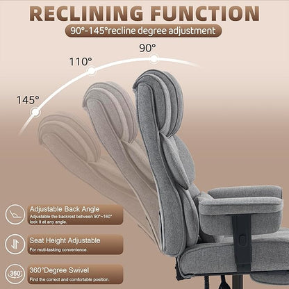 Vonesse Big and Tall Office Chair, Computer Chair with Soft Adjustable Armrests, Ergonomic Gaming Chair with Breathable Linen Design, Executive Chairs with Footrest (Linen Fabric,Light Gray)