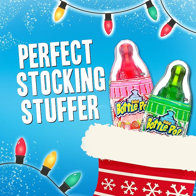 Baby Bottle Pop Christmas Candy Variety Pack - 10 Ct Bulk Lollipops with Dipping Powder - Full Size, Individually Wrapped Hard Candy, Stocking Stuffers, Gifts, Party Favors for Kids