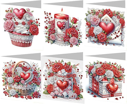 6pcs DIY Love Rose Gifts Diamond Art Painting Greeting Cards Kit with Envelopes, Rhinestone Craft Holiday Valentine's Day Birthday Card Gift Making Supplies for Girlfriend
