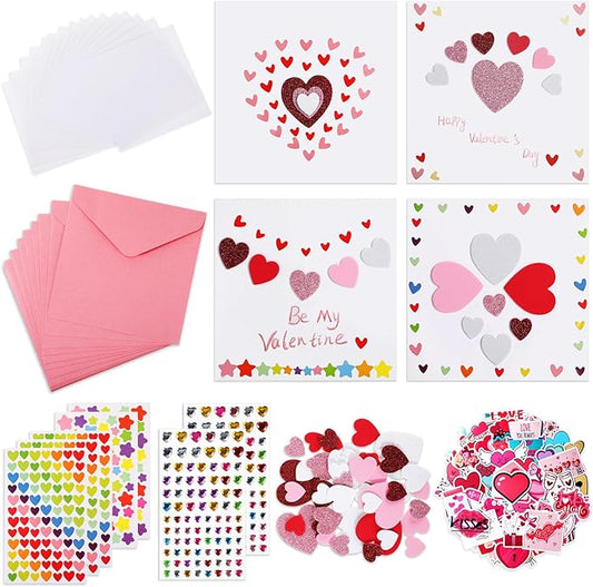 Zonon 32 Pack Valentines Crafts Set, Valentines DIY Card Valentines's Day Kits for Kids Girls Boys Foam Heart Sticker Craft DIY Kits Sticker Envelopes Cards Set for Classroom Exchange Gifts (Pink)