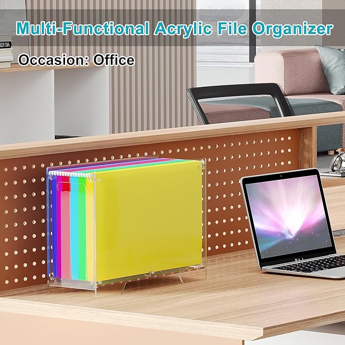 Clear Hanging File Folder Box - for Legal Size - Sturdy Vertical Acrylic Magazine Rack Desk File Organizer with Handle, Transparent Storage Bin for Office Classroom, Assembly Required