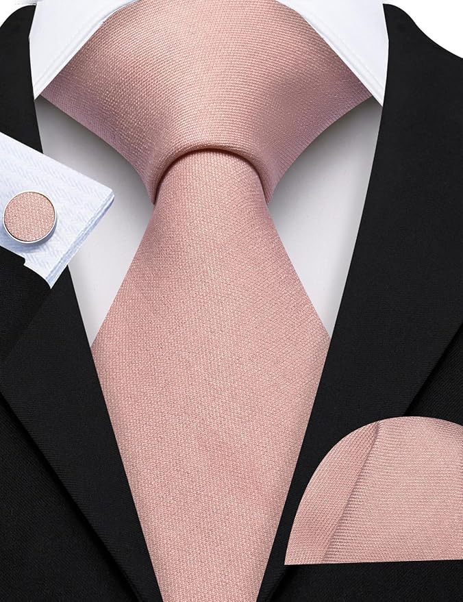Barry.Wang Tie Sets for Men Silk Solid Necktie Stain Ties Handkerchief Pocket Square Cufflinks Wedding Business Dyed