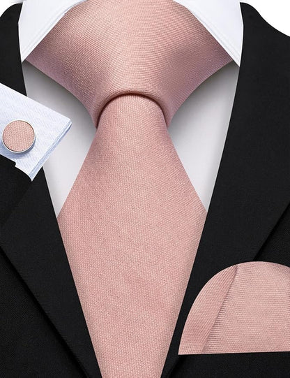 Barry.Wang Tie Sets for Men Silk Solid Necktie Stain Ties Handkerchief Pocket Square Cufflinks Wedding Business Dyed