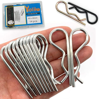14 Pcs Heavy Duty Hitch Pins Clip R Clips Spring Retaining Wire Hair Pins Cotter Pin Strong Spring Tension Large Carter Pin R clip large for trailer Tractor Mower Carts Truck GalvanizingM3x60mm