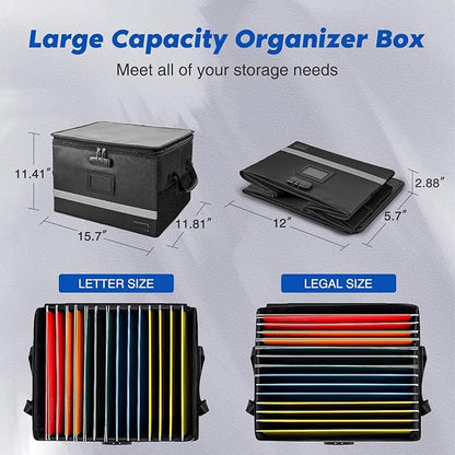 Fireproof Document Box with Lock, Waterproof File Safe Box Anti-Static Collapsible Portable Office Home File Cabinet with Reflective Strip for important Hanging Letter & Legal Folder Certificate