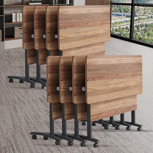 Conference Room Table,Conference Table with Wheels,Foldable Meeting Tables for 2-16 Persons,Flip Top Large Seminar Table for Office,Schools,Training Rooms（8pack,Yellow,47"