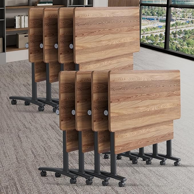 Folding Conference Table,Conference Table with Wheels,Large Flip-Top Training Table,Freely Combinations,Easy to Move for Offices, Schools,Training Rooms（8,Yellow,55in