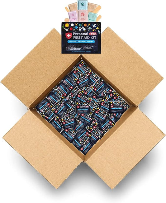 Personal First Aid Kit - Case of 80 | Clean, Treat, Protect Minor Cuts, Scrapes and Burns | Perfect for Home, Office, Car, School, Business, Camping | Individually Wrapped First Aid Products (Space)