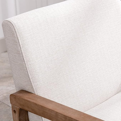 Wahson Comfy Living Room Chairs, Linen Upholstered Accent Chairs, Farmhouse Armchairs with Natural Wood Frame, Oversized Decorative Chair for Bedroom, Beige
