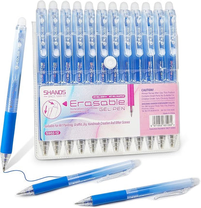 12Pcs Retractable Erasable Gel Pens Clicker,Fine Point 0.7mm Smooth Writing Pens,For Writing Journaling Taking Notes School Office Home. (12Blue)