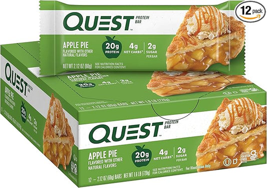 Quest Nutrition Apple Pie Protein Bar, 20g Protein, 4g Net Carbs, 2g Sugar, Gluten Free, Keto Friendly, 12 Count