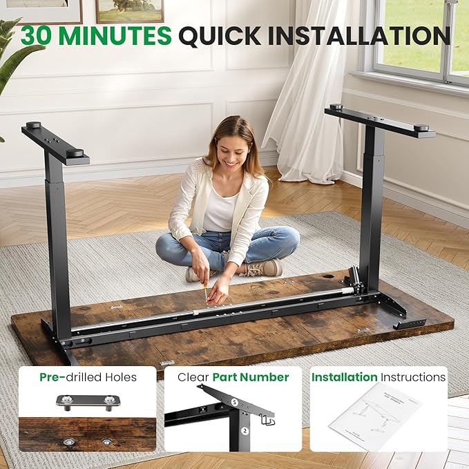 Electric Standing Desk Adjustable - 71x30 Inch Sit Stand Desk with 1 Inch Thick Tabletop, Double Beam Frame, 3 Memory Height Adjustment, Cable Management for Home Office