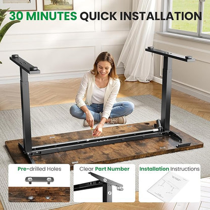Electric Standing Desk Adjustable - 63x30 Inch Sit Stand Desk with 1 Inch Thick Tabletop, Double Beam Frame, 3 Memory Height Adjustment, Cable Management for Home Office